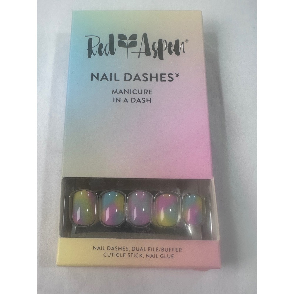 Red Aspen Nail Dashes Tie-Dye Time Bailey Press On Manicure Kit Pastel Rainbow